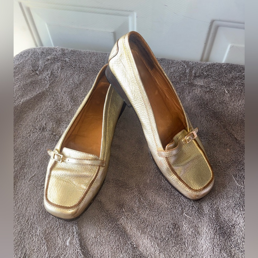 Celine metallic gold leather loafers size 35.5 B EU 5 US